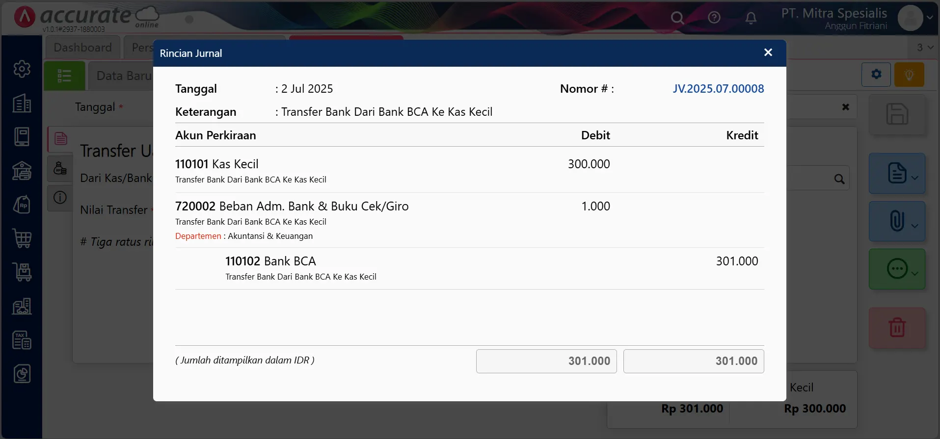menampilkan biaya transfer antar bank